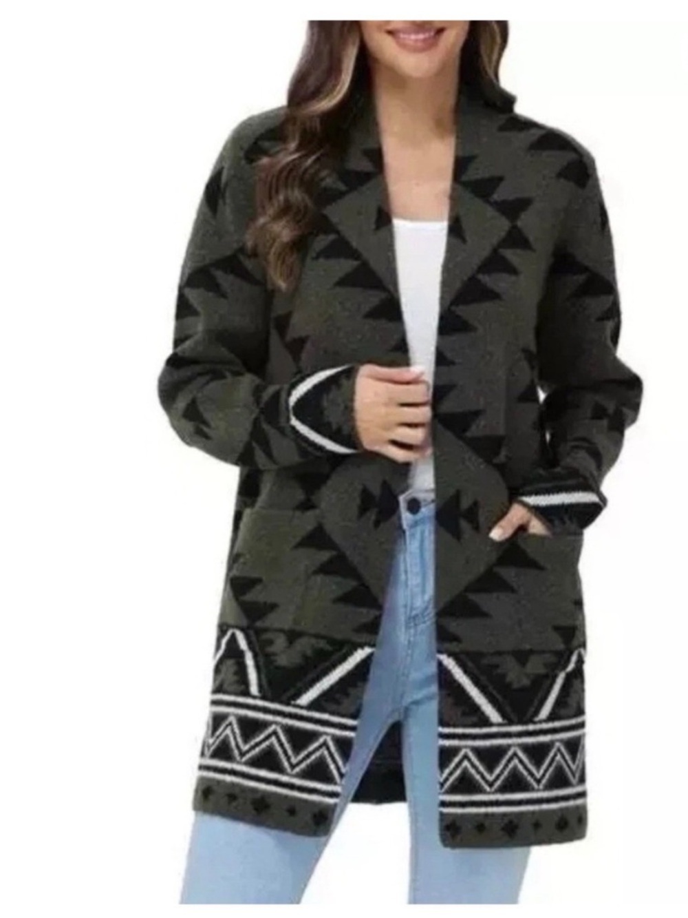 Frye Aztec Geometric Cardigan
Women Small Olive Green
